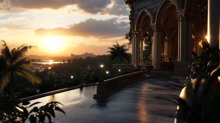 Obraz premium Sunset Vista from a Luxurious Tropical Mansion