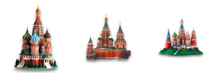 Colorful Russian architecture isolated on transparent background