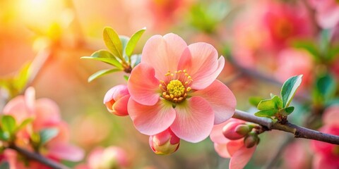Obraz premium A delicate pink blossom basks in the warm sunlight, showcasing its intricate details and vibrant color against a soft-focus background of other flowers and greenery.