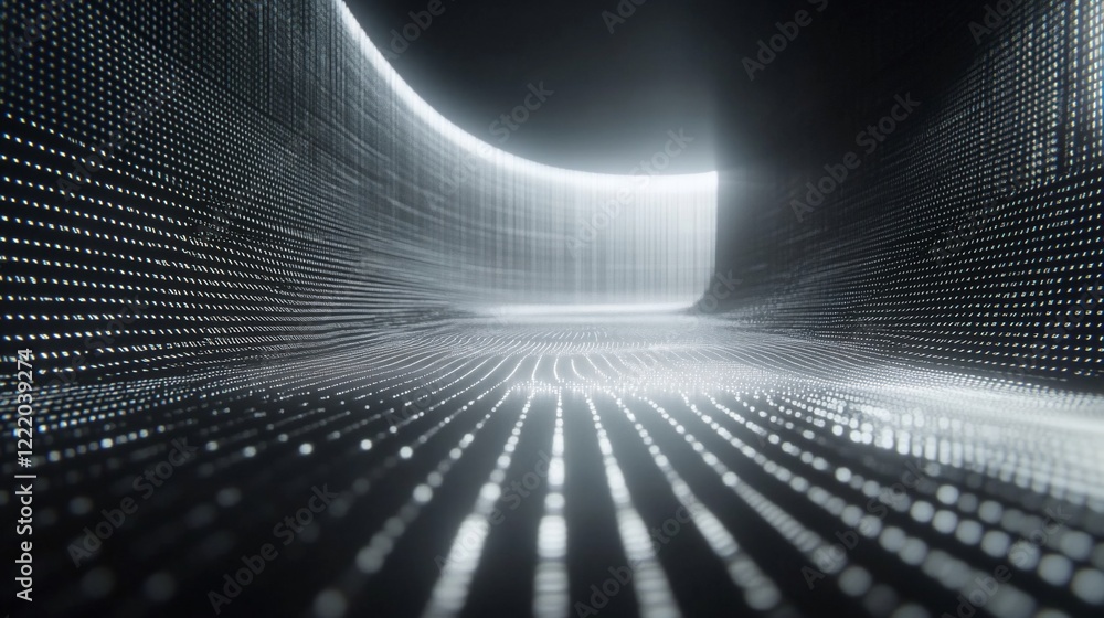 Poster abstract digital tunnel: glowing lights and data streams