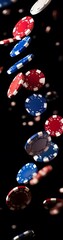 Naklejka premium flying casino poker chips, on a black background, generative ai