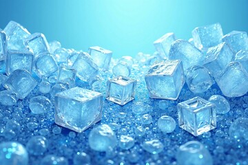 Obraz premium Abstract Frozen Ice Texture Spread Over a Vibrant Blue Surface, Perfect for Refreshing Themes