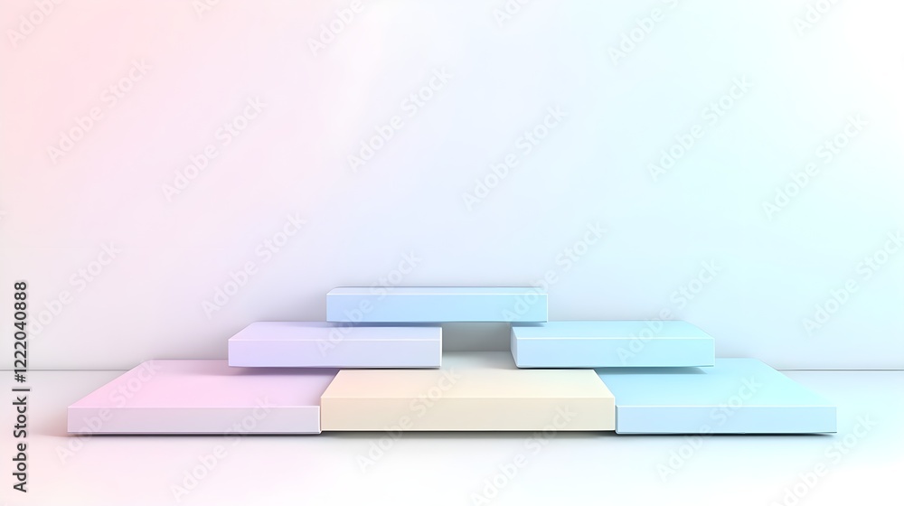 Poster minimalist display platform with soft pastel colors and clean lines
