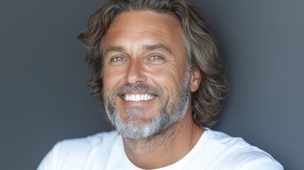 Obraz premium Happy Middle Aged Man Portrait Smiling Gray Hair Casual