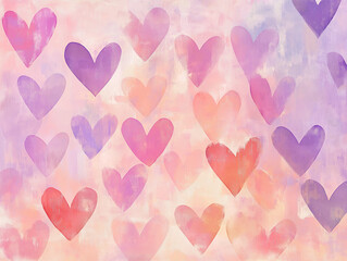 A soft and artistic Valentine's Day background created with delicate watercolor brush strokes in shades of pink, peach, and lavender, with faint heart silhouettes blending into the design. 