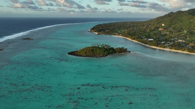 flying over muri lagoon motu rarotonga cook islands
