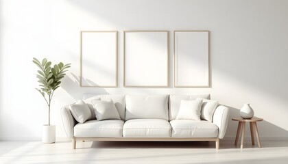 Minimalist Living Room Mockup with Blank Frames and Sofa
