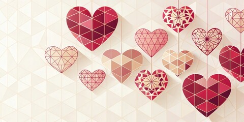 Fototapeta premium Elegant Geometric Hearts Hanging Design for Romantic Celebration