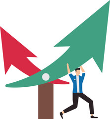 Change management, adaptation or business transformation for better result, change resistance or transition to new opportunity, improvement concept, businessman change arrow direction for good