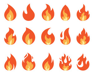 Colorful Set of Fire Flame Vector Icons Set