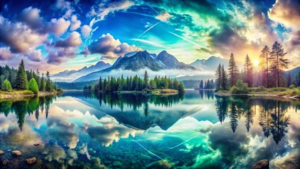Fototapeta premium Panoramic Double Exposure: Cool-Toned Website Background
