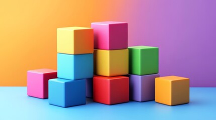 Obraz premium Abstract colorful cubes, geometric design, 3d render, Generative AI