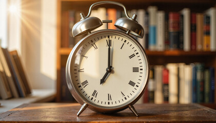 Naklejka premium Elegant clock reflecting light in serene study, peaceful ambiance