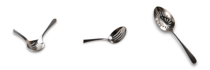 Isolated slotted spoon and bowl on transparent background