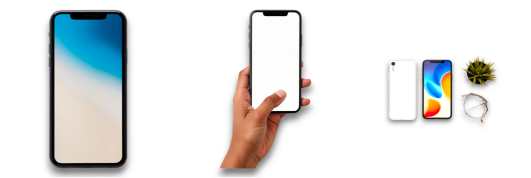 Isolated smartphones on transparent background, showcasing modern design and display