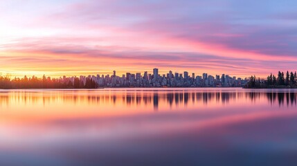 Fototapeta premium City Skyline Sunrise Reflection