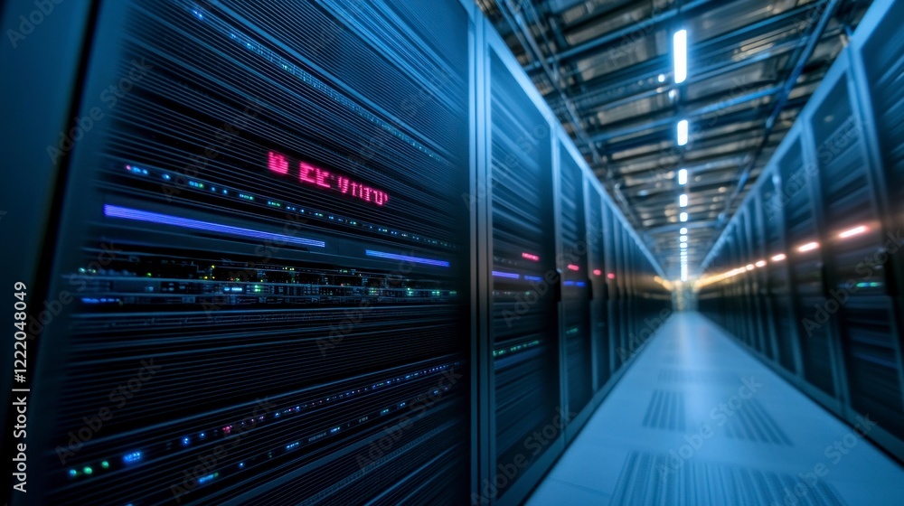 Poster modern data center server room corridor network technology it infrastructure digital se