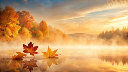 Mystical Autumn Mist: Glowing Cinnamon Dawn, Minimalist Nature Scene