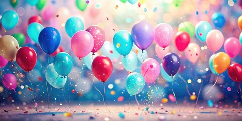 A jubilant celebration with colorful balloons and confetti