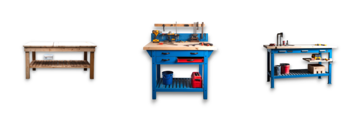 Isolated workbenches on a transparent background, perfect for any workshop setting