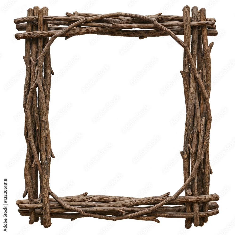 Poster minimalist eco frame made of twigs and branches on a white background . generative ai