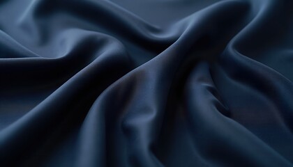 Fototapeta premium Draped dark blue fabric with soft folds and subtle light reflections. Luxurious texture and elegant design.