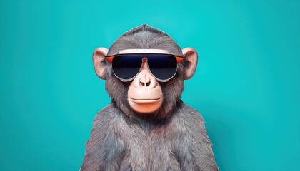 Minimalist Monkey Wearing Sunglasses Abstract Digital Art on Solid Color Background