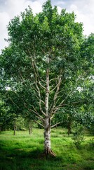 Obraz premium Majestic Birch Tree in Lush Green Meadow Nature Photography