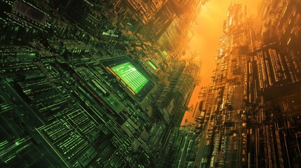 Abstract digital technology background featuring intricate computer networking design, innovation concept with glowing lines, shapes, and futuristic elements symbolizing advanced digital connectivity 