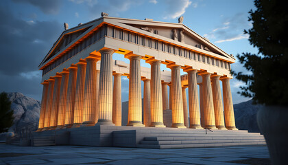 Naklejka premium Ancient Greek Temple at Sunset 3d Render