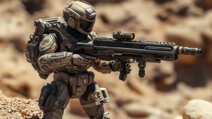 Fototapeta premium Desert Warfare: A Camouflaged Soldier in Action