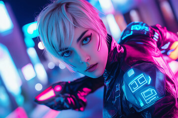 A visually immersive futuristic cyberpunk scene.