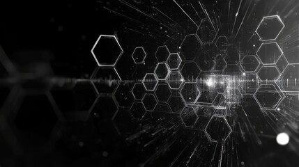 Obraz premium Futuristic abstract hexagonal technology background with digital grid and glowing blue elements – hi-tech science and energy concept