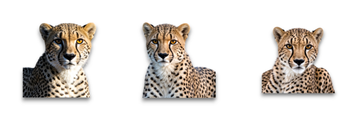 Cheetah head isolated on transparent background, showcasing its striking features