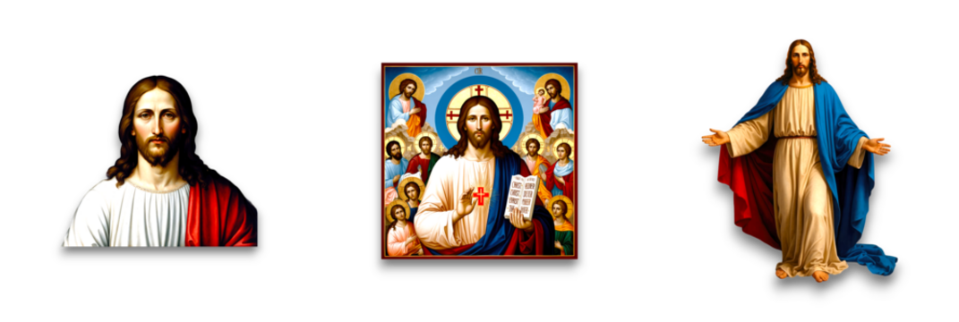 Three isolated images of Jesus on a transparent background