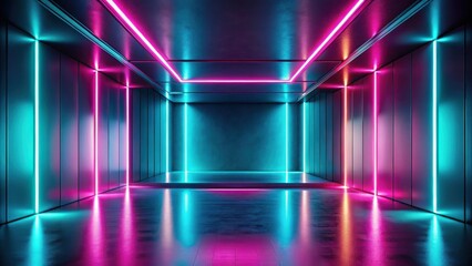 Fototapeta premium Abstract Neon Room with Vibrant Glowing Lines and Reflective Floor