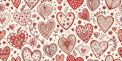Red Hearts Pattern Romantic Doodle Design for Love and Affection