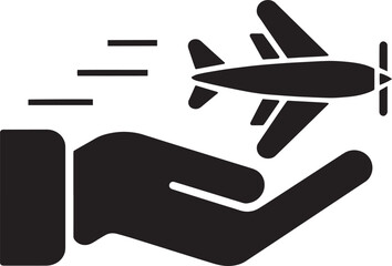 hand holding Airplane with Line art style illustration. 
