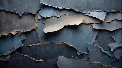 Obraz premium Abstract Textured Background of Irregularly Shaped, Torn Blue and Gray Paper Pieces
