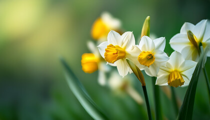 花 水仙 春 自然 ガーデニング 黄色 白色 花びら 緑 植物 美しい 咲く フローラル 庭 鮮やか 香り 花壇 風景 季節 成長