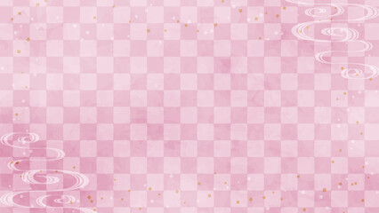 Japanese background: Pink checkered pattern with flowing water pattern