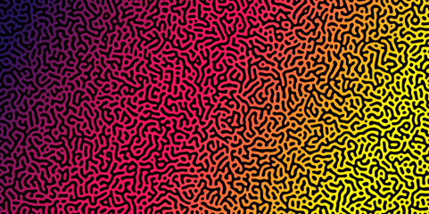 Abstract Reaction-diffusion Turing pattern natural texture yellow and red gradient color scheme. Linear design with biological algorithm psychedelic background. Reaction-diffusion or truing patter