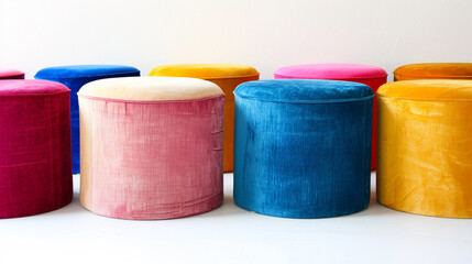 blue orange pink pouf round stool