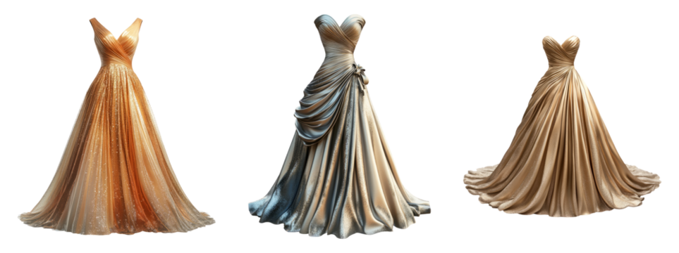 Elegant Fashion Dresses Isolated on Transparent Background