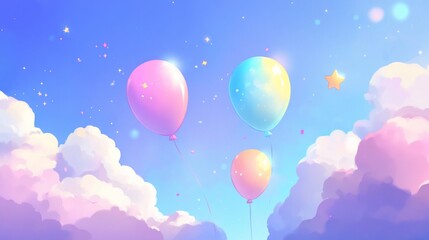 Pastel Balloons Floating in a Dreamy Sky
