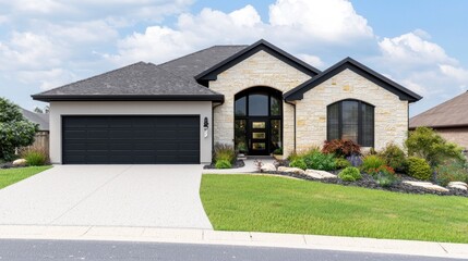 Fototapeta premium Modern Stone House with Landscaping