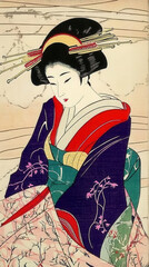 Fototapeta premium 浮世絵（Ukiyoe）／美人画 美女 着物 anime イラスト