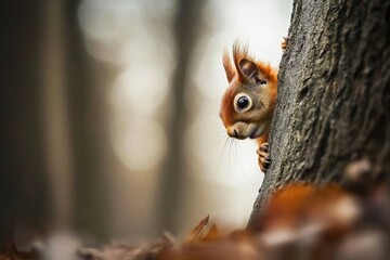 Obraz premium Squirrel in Tree Hole