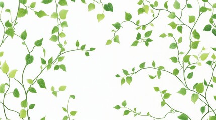 Fresh wallpaper with delicate green vines climbing across a white background