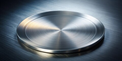 Sleek Circular Metal Plate on Brushed Steel Surface